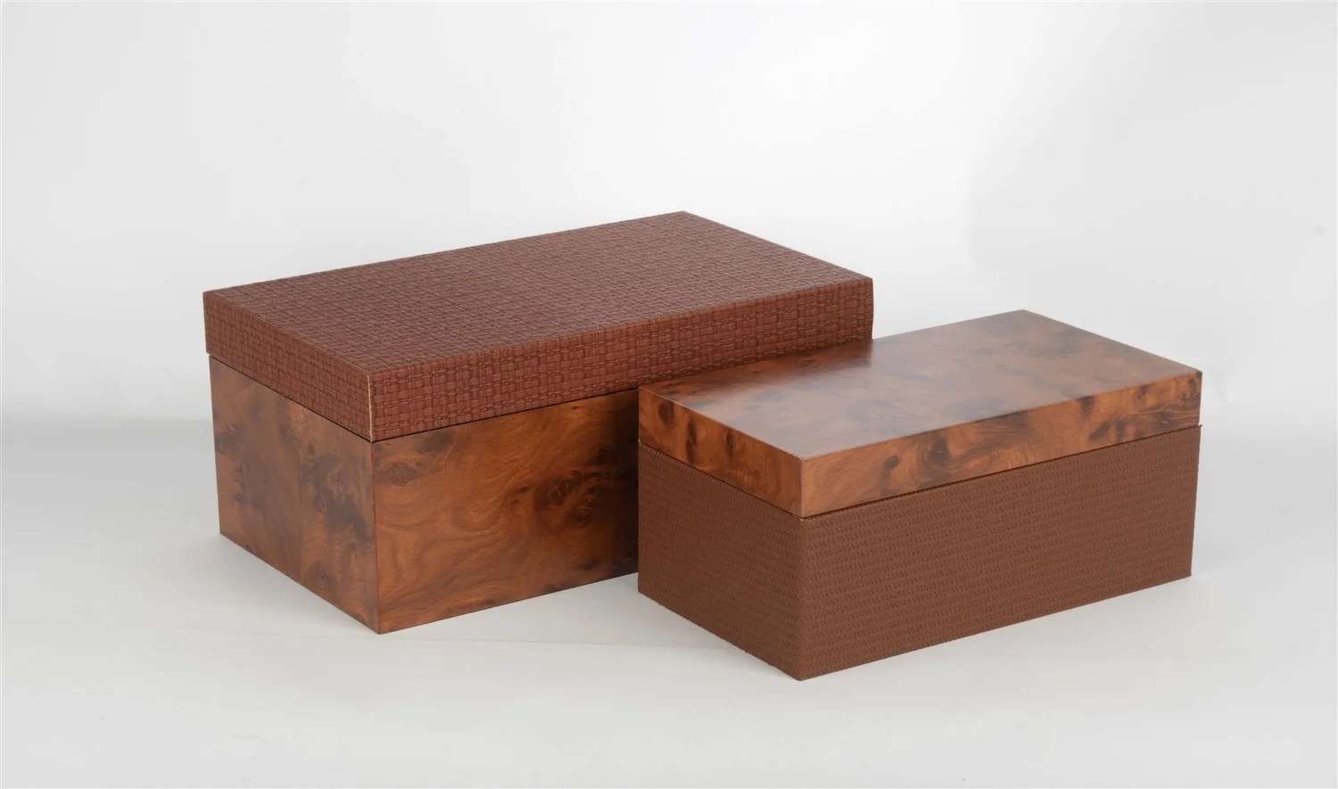 2li Ahşap Deri Kahve Dek Kutu 28x16 cm