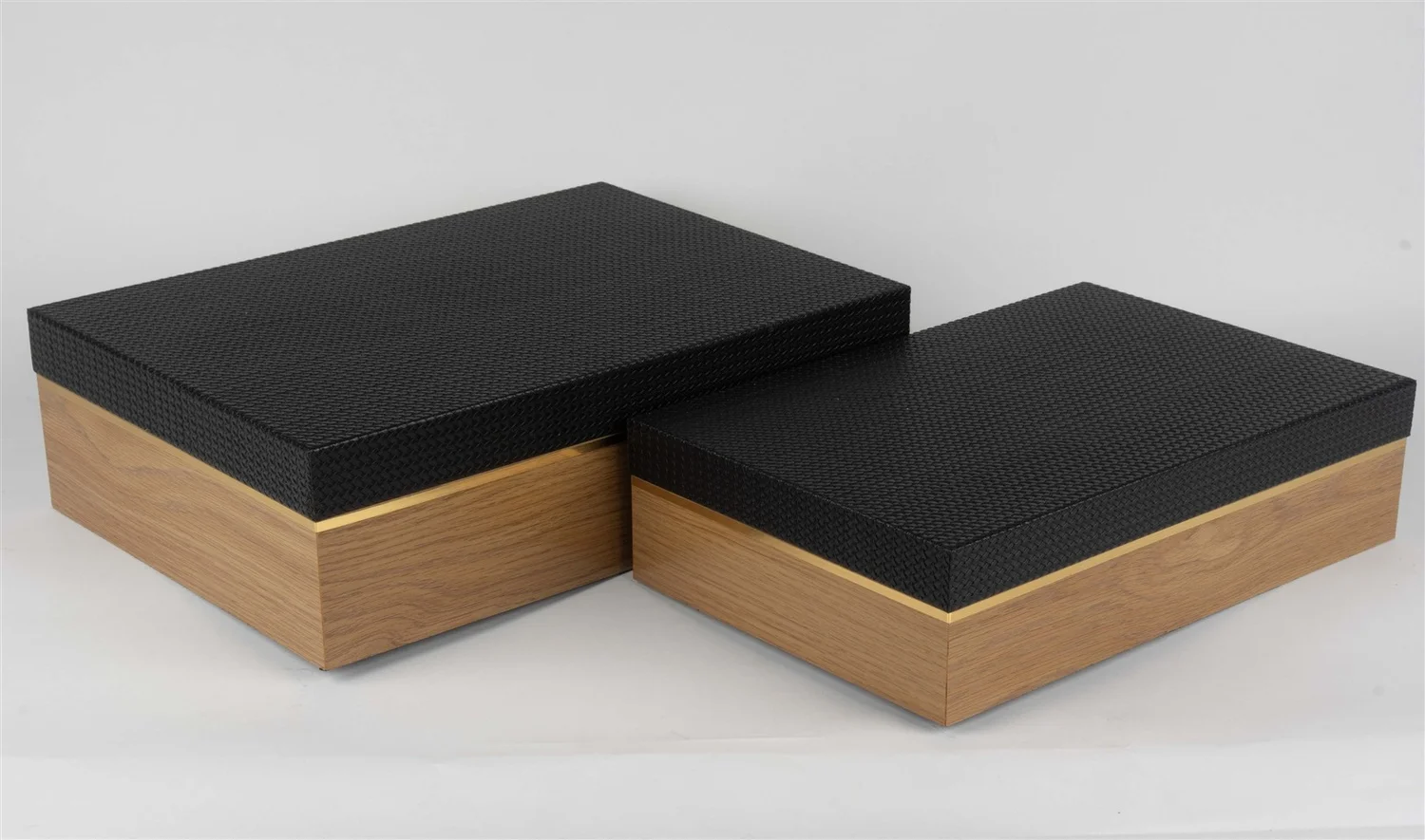 2li Ahşap Siyah Deri Dek Kutu 30x20 cm