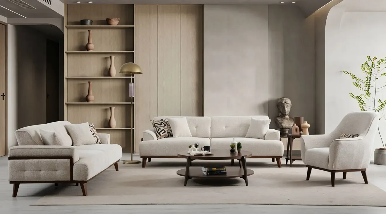 Aden Ahşap Ayaklı Koltuk Takımı