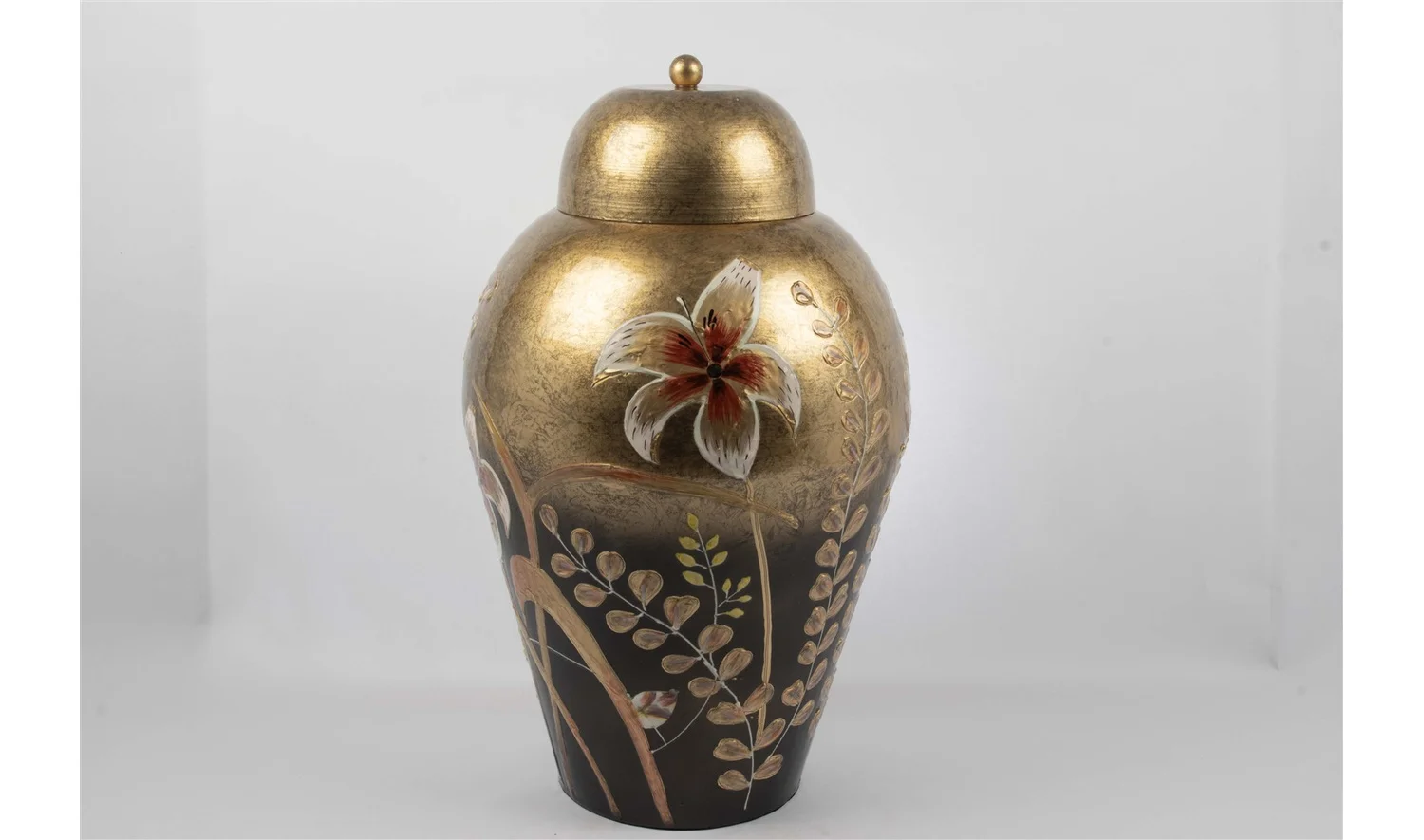 Altın Çiçekli Kapaklı Küp 35x60 cm