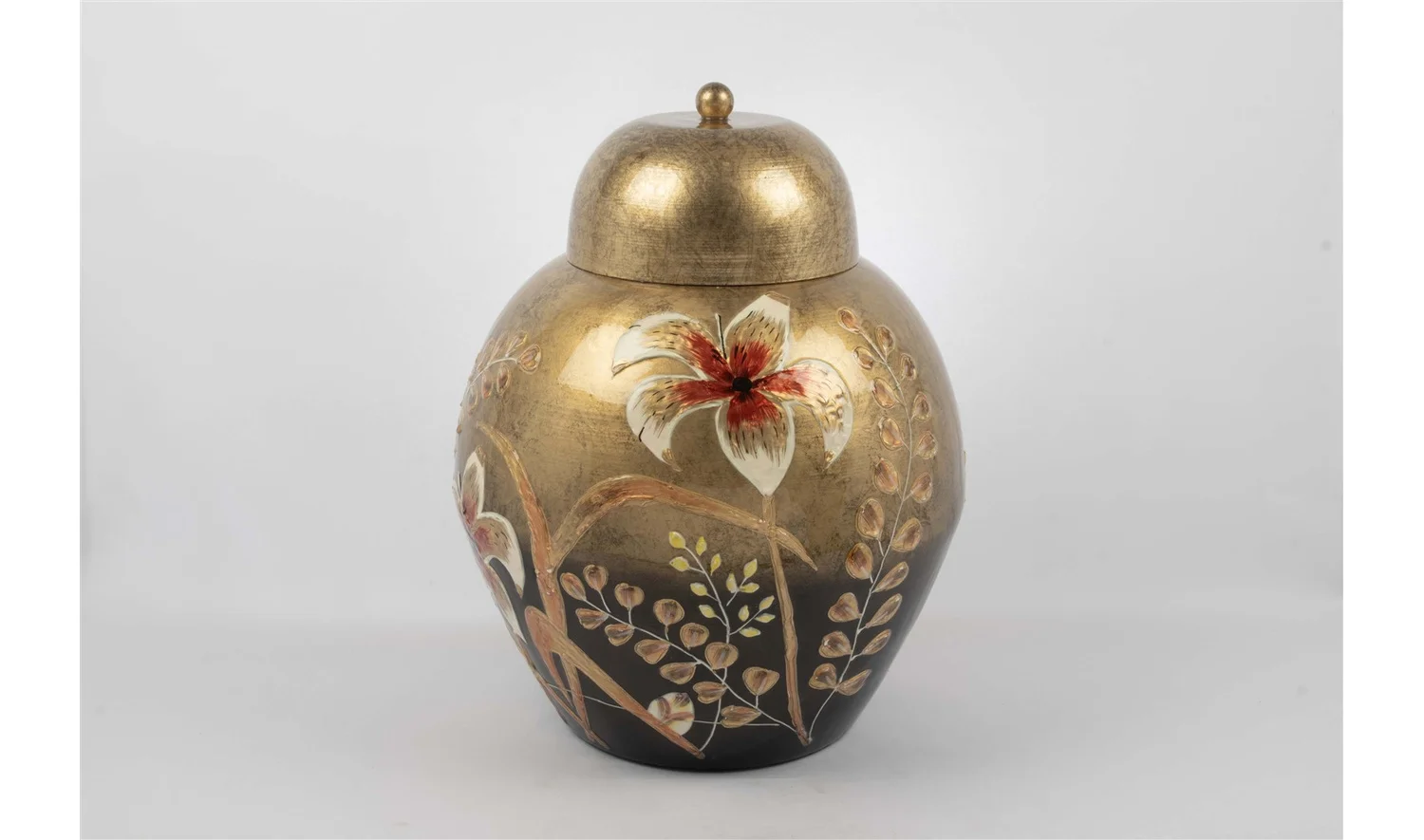 Altın Çiçekli Kapaklı Küp 37x44 cm