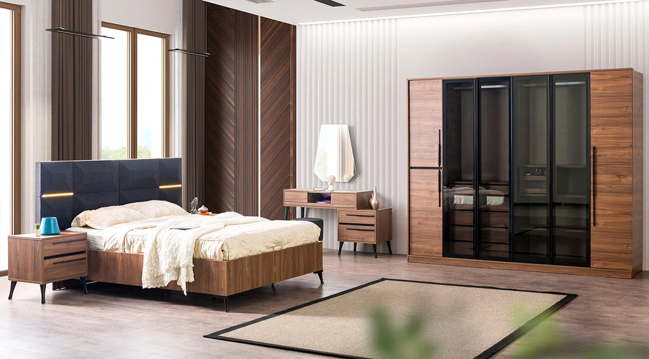 Alvin Ceviz 6 Kapaklı Yatak Odası Takımı