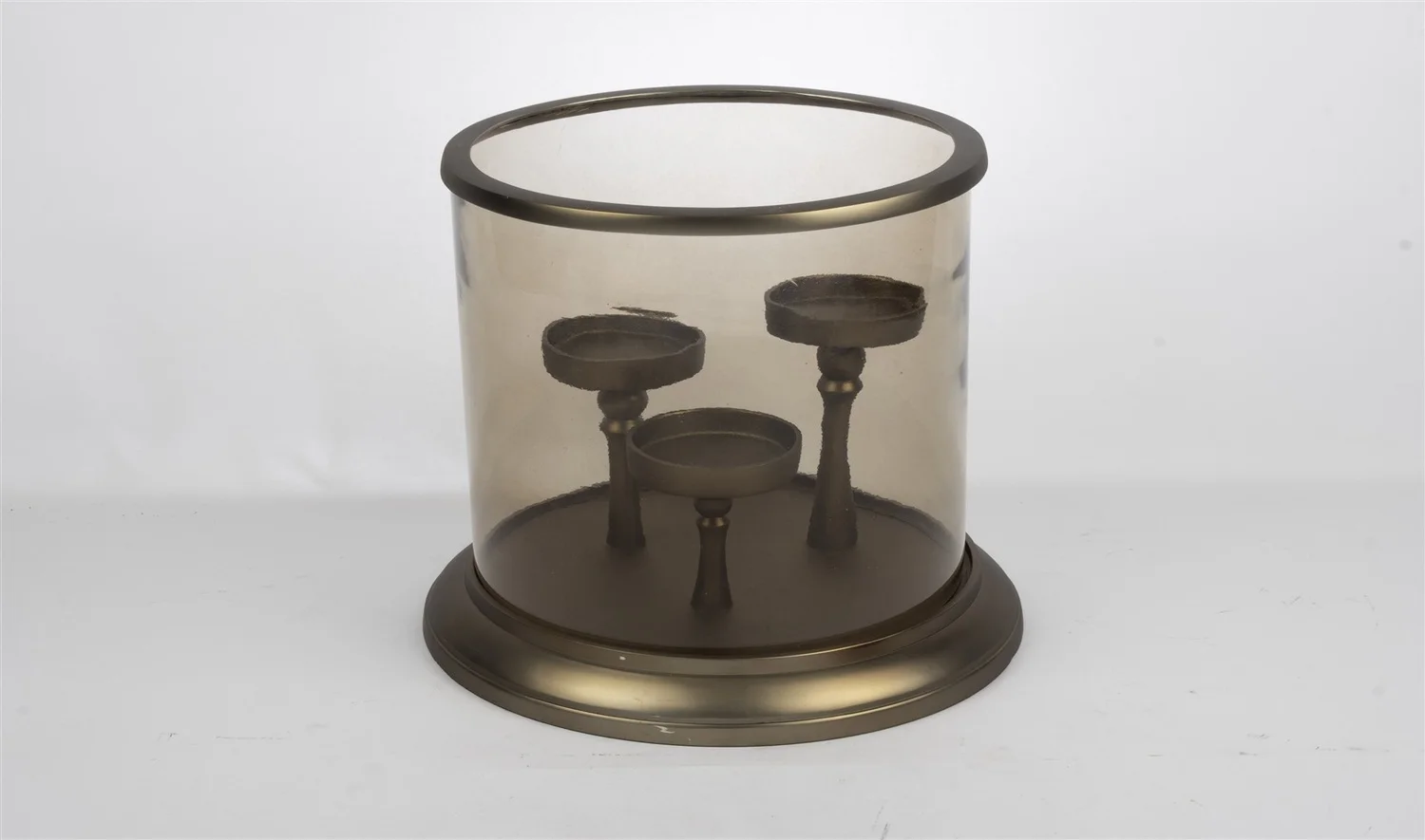 Amber Cam Fanus 3lü Şamdan 32x30 cm