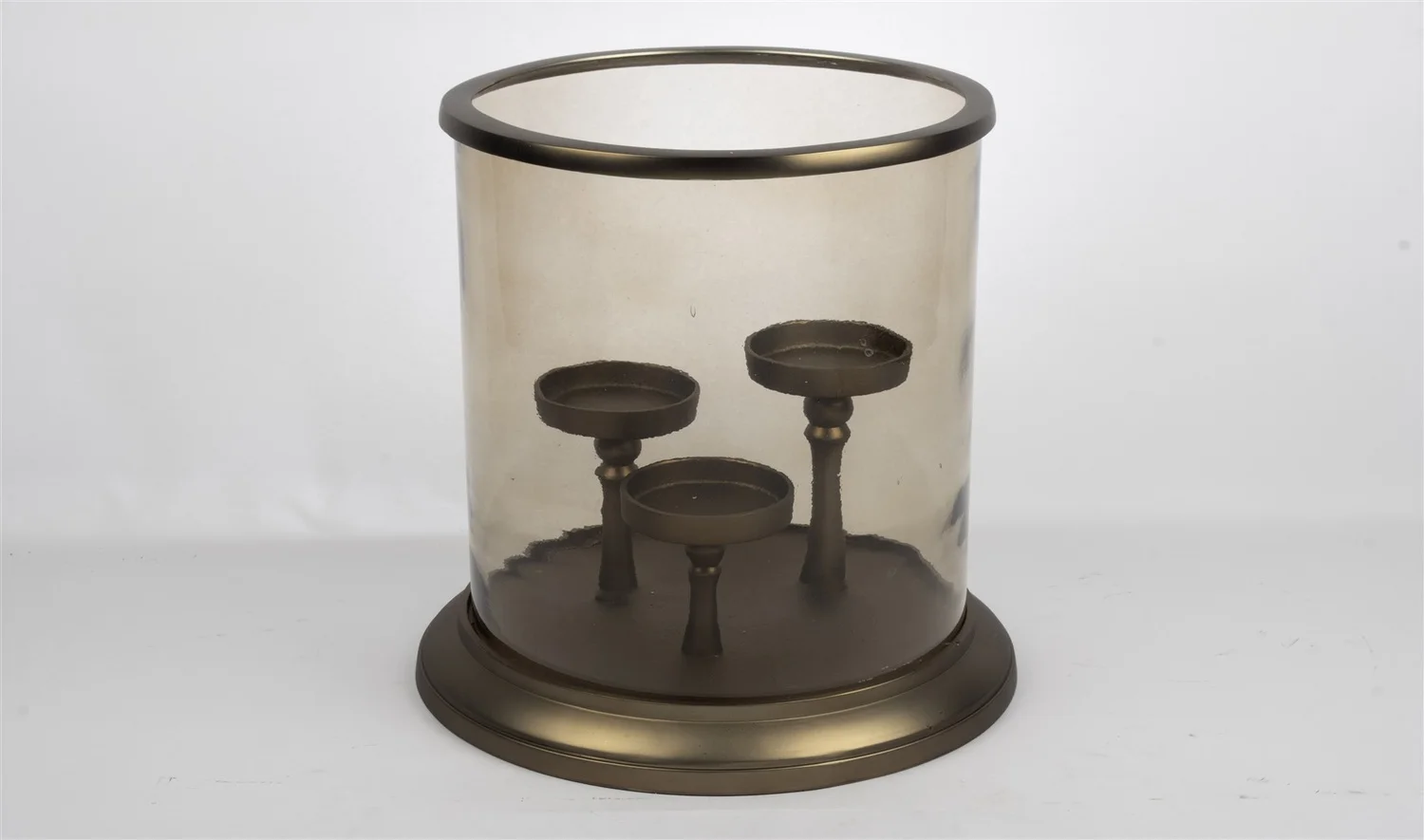 Amber Cam Fanus 3lü Şamdan 32x35 cm