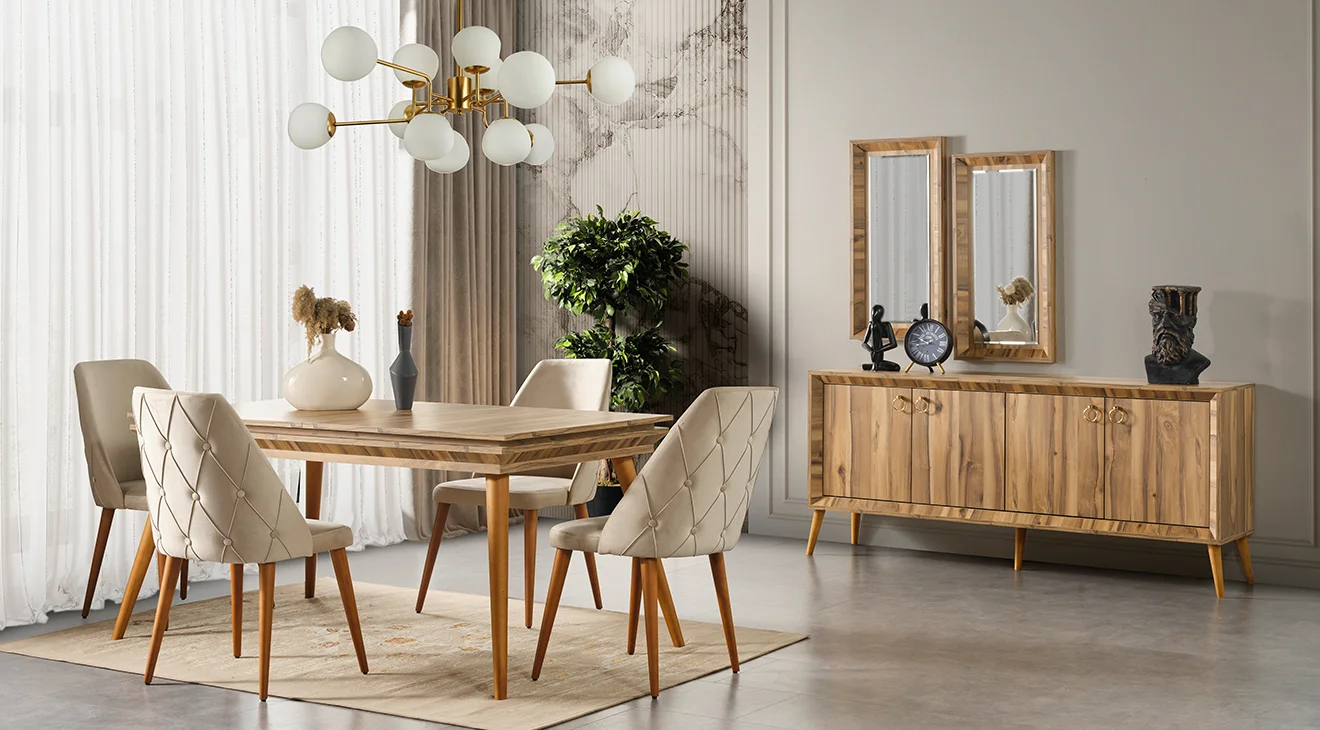 Anadolu Ceviz Ahşap Ayaklı Yemek Odası Takımı