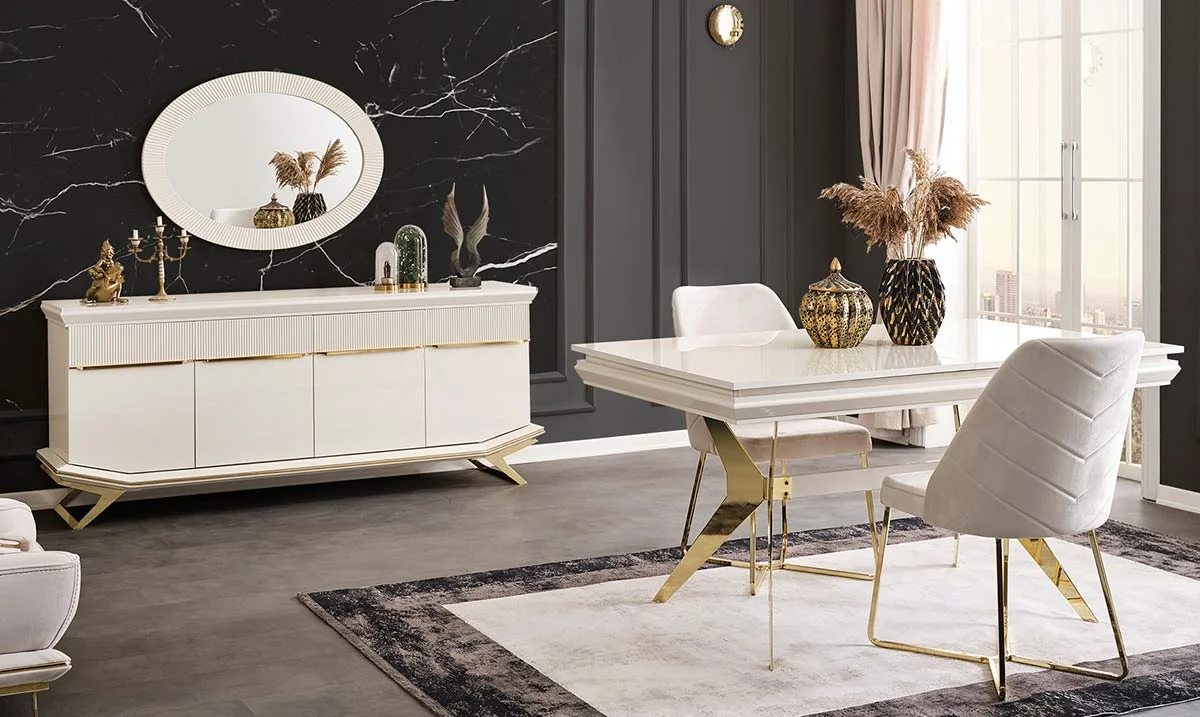 Angel Gold Metal Ayaklı Yemek Odası Takımı