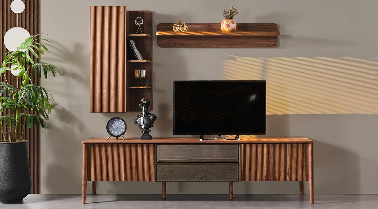 Antik Ahşap Ayaklı Tv Ünitesi