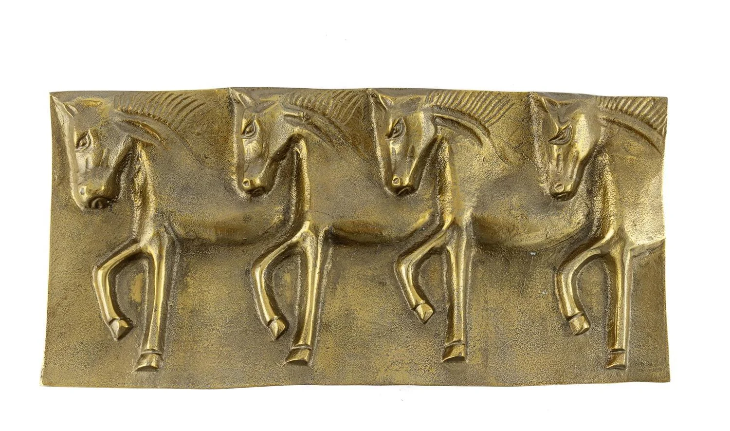 Antik Gold Horse Metal Dikdörtgen Duvar Dekoru 50x27 cm