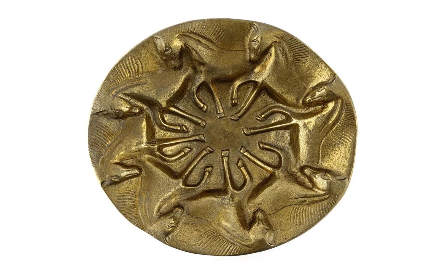 Antik Gold Horse Metal Yuvarlak Duvar Dekoru 44x10 cm