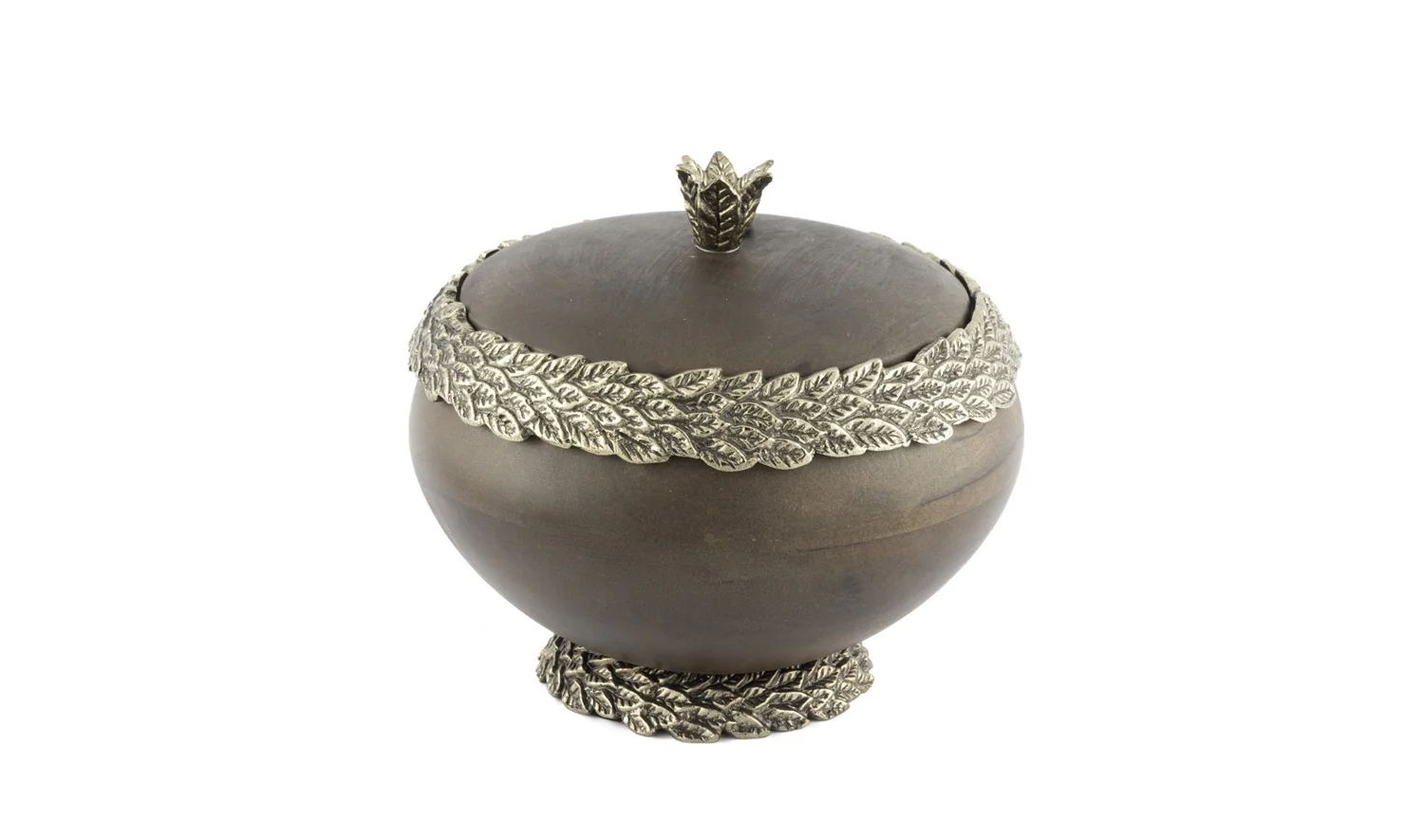 Antik Gold Yapraklı Kapaklı Ahşap Kutu