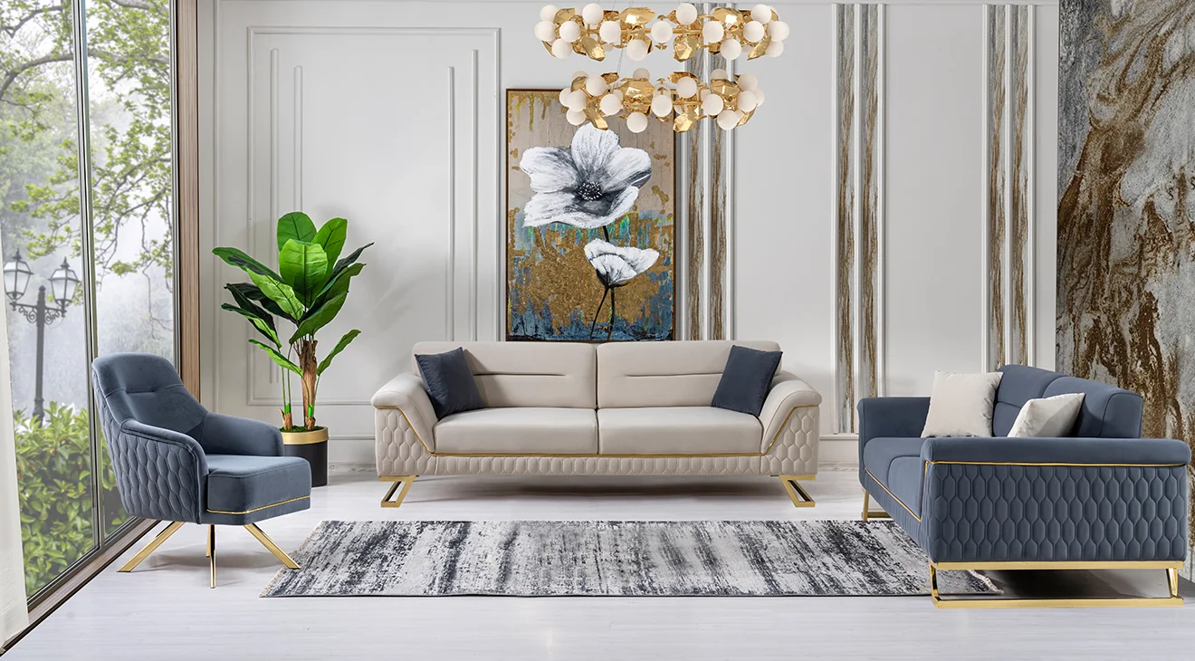 Artoo Yataklı Gold Metal Ayaklı Koltuk Takımı