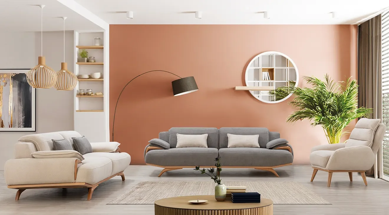 Aspendos Ahşap Ayaklı Yataklı Koltuk Takımı