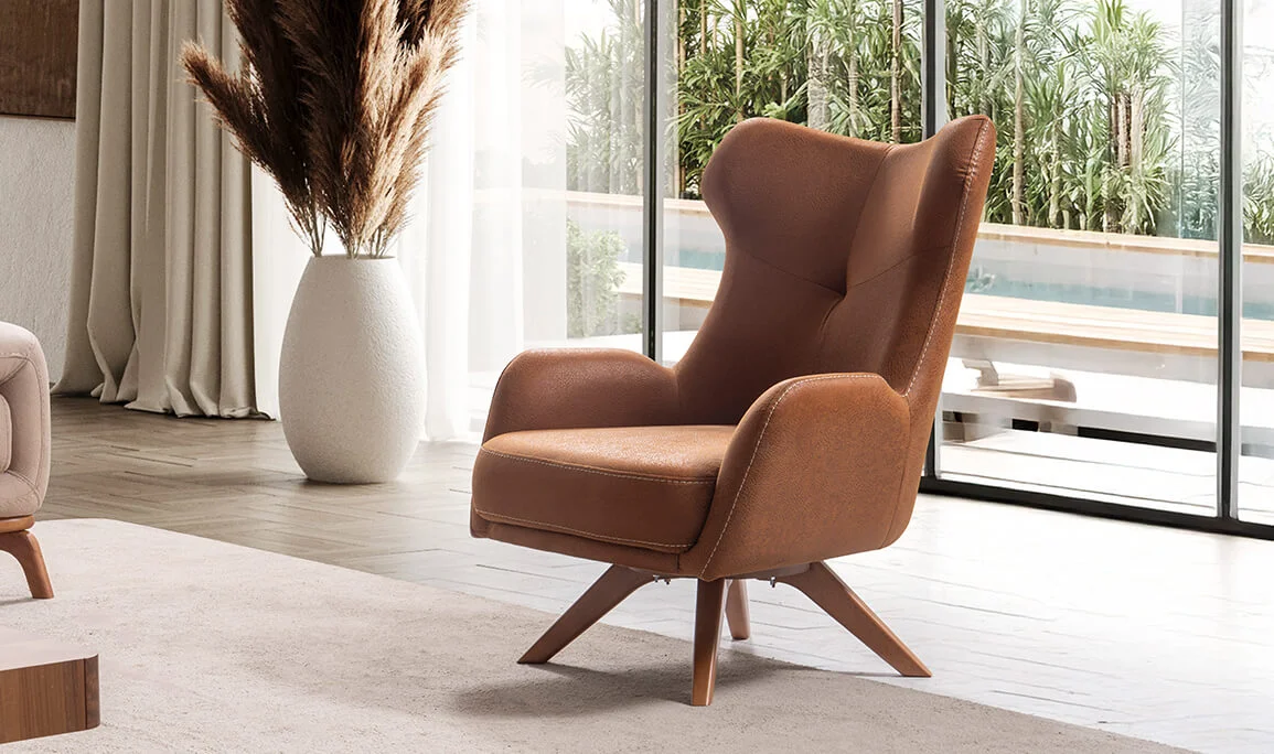 Aspendos Wooden Swivel Armchair