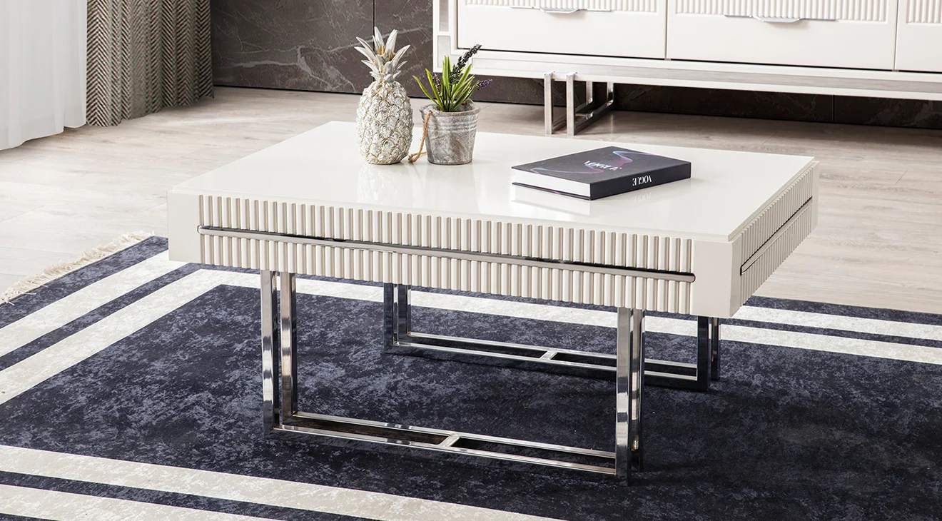 Aspendos Gümüş Metal Ayaklı Orta Sehpa