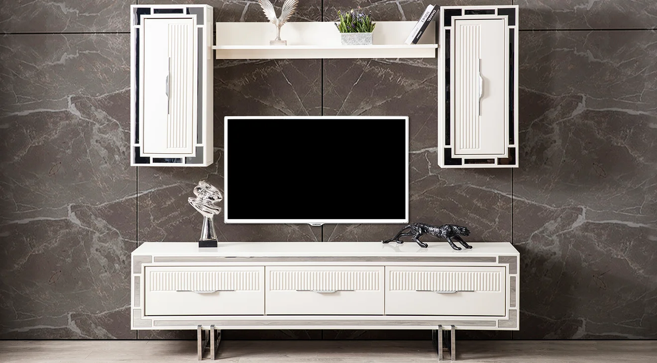 Aspendos Gümüş Metal Ayaklı Tv Üntesi