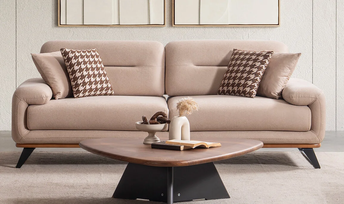 Aspendos Cream Three-Seat Sofa