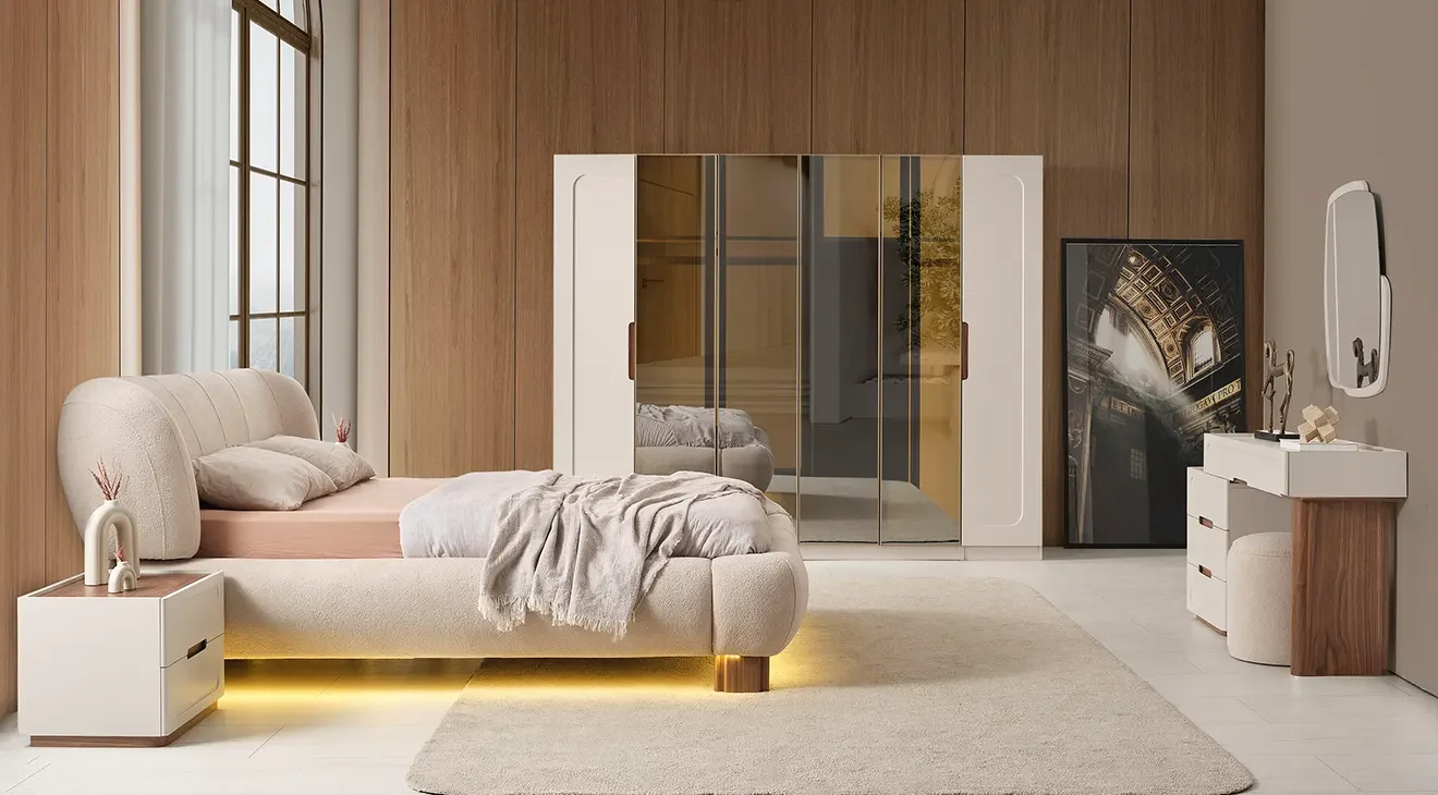 Aspera 6 Kapaklı Modern Ceviz Yatak Odası Takımı
