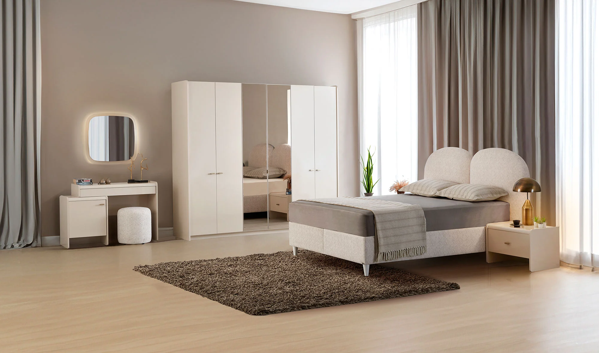 Gardrop+ Bazalı Karyola+ Şifonyer+ 2 Komodin