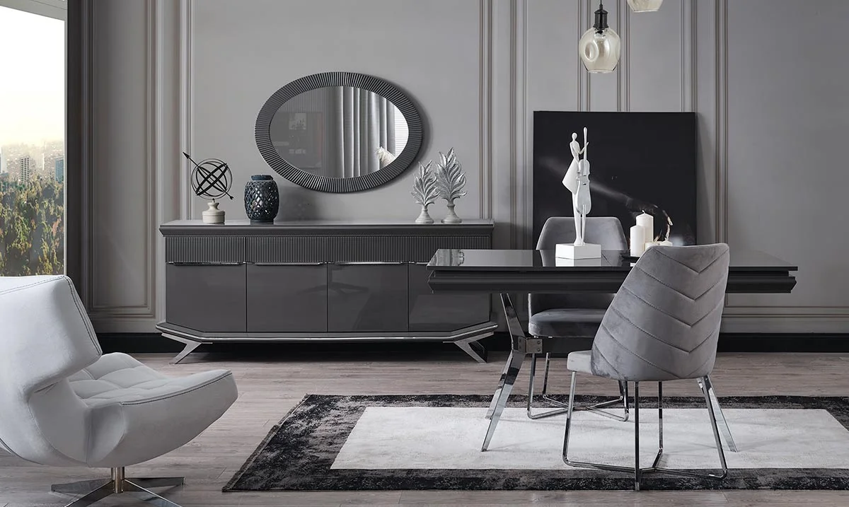 Asya Gümüş Metal Ayaklı Yemek Odası Takımı