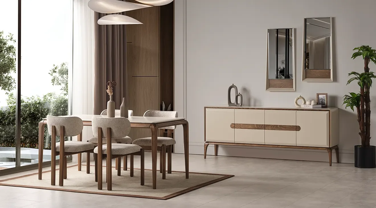 Aura Ahşap Ayaklı Modern Yemek Odası Takımı