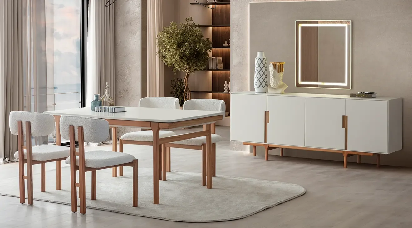 Aura Ahşap Ayaklı Yemek Odası Takımı