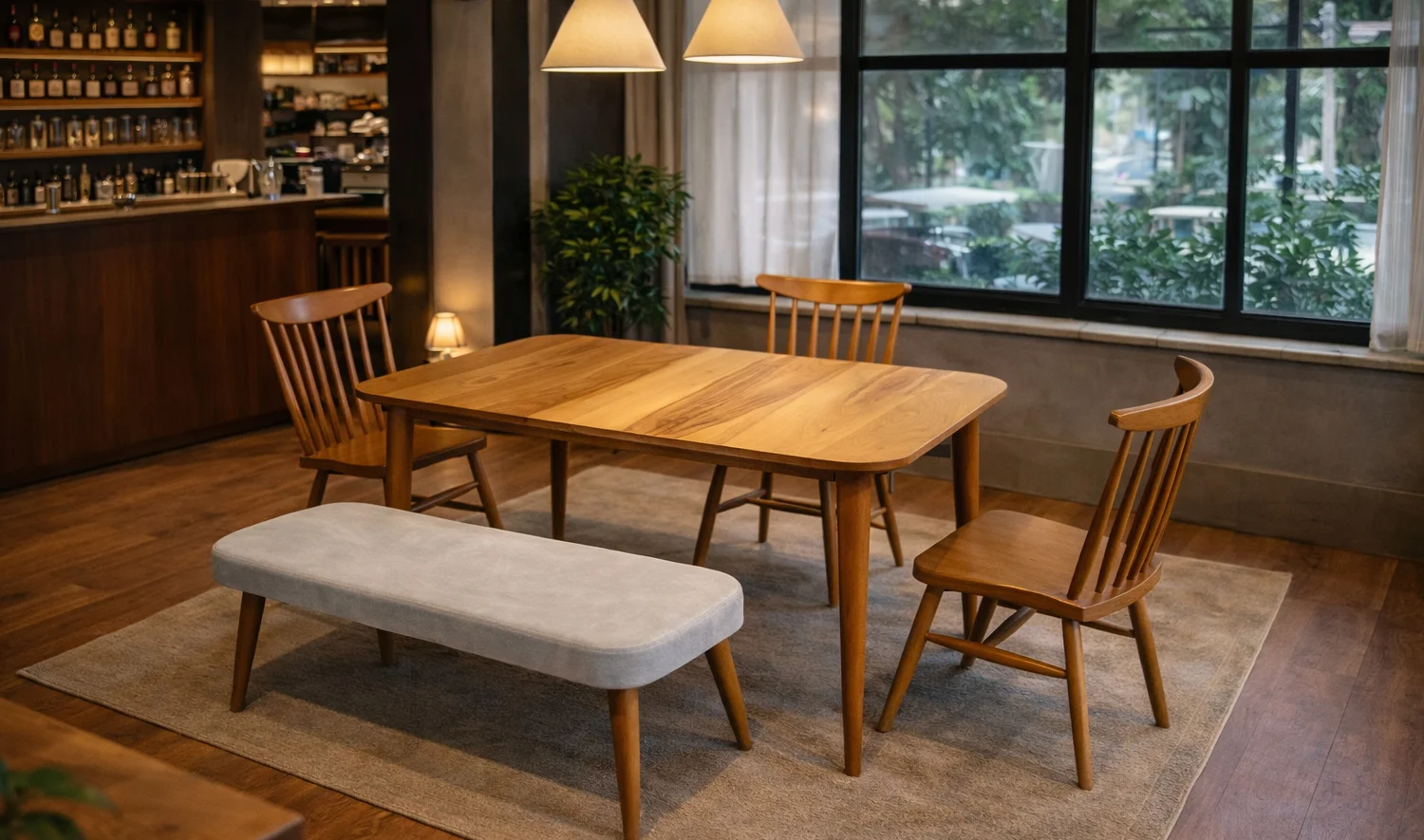 Açılır Yemek Masası + 4 Sandalye + Bench