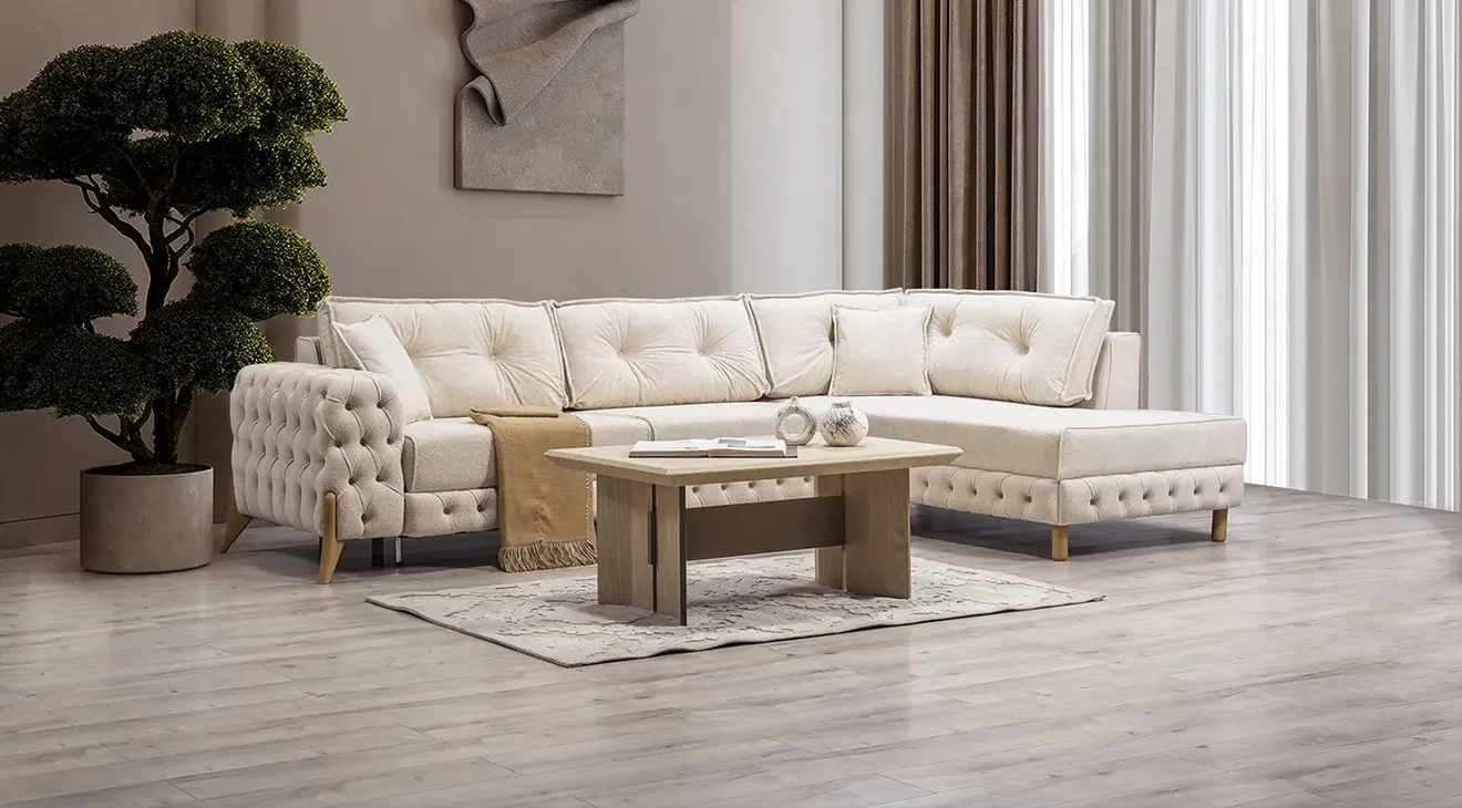 Bade Yataklı Sandıklı Chester Köşe Koltuk Takımı