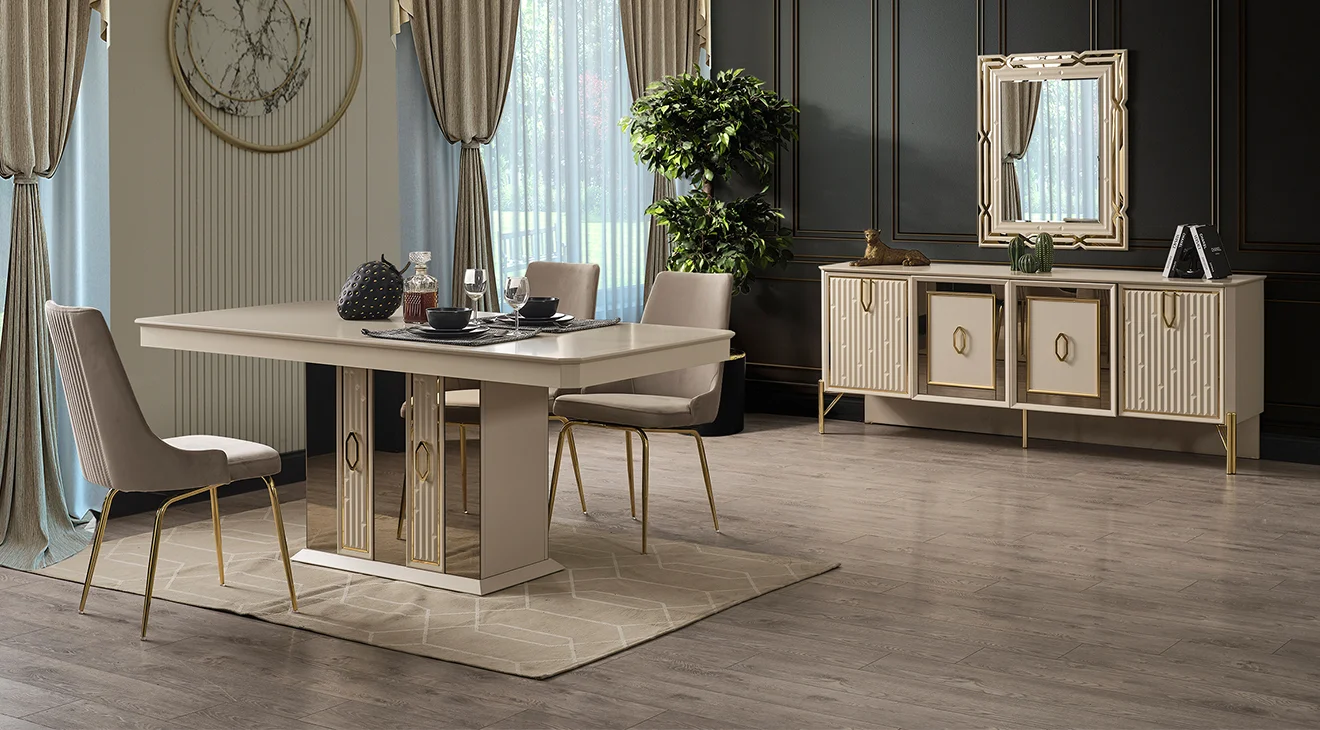 Bahar Gold Metal Ayaklı Yemek Odası Takımı