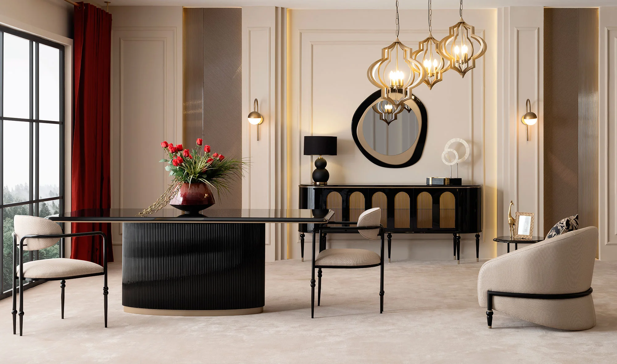 Konsol + Yemek masası + 6 sandalye