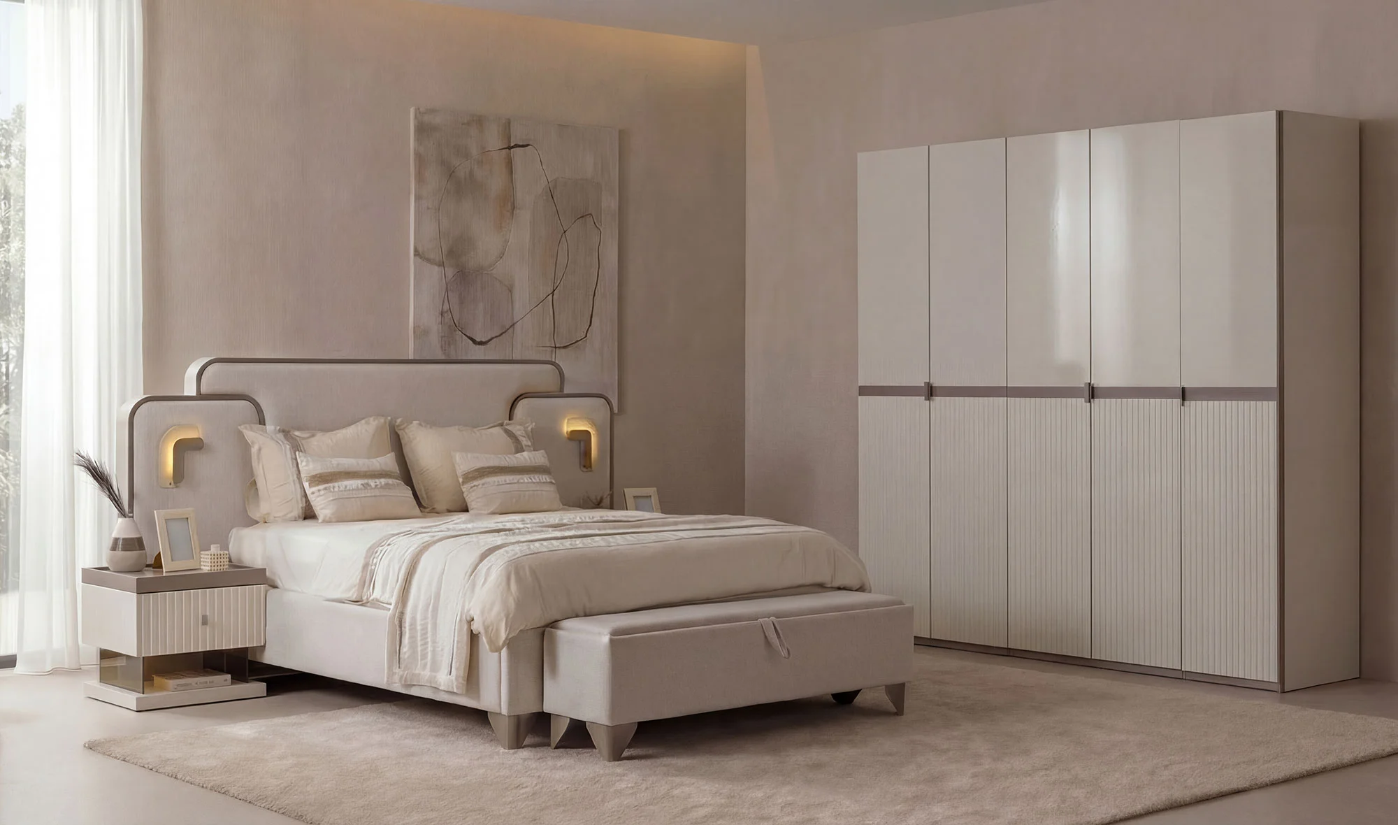 Benita 5 Kapılı Bazalı Yatak Odası - Mobilya