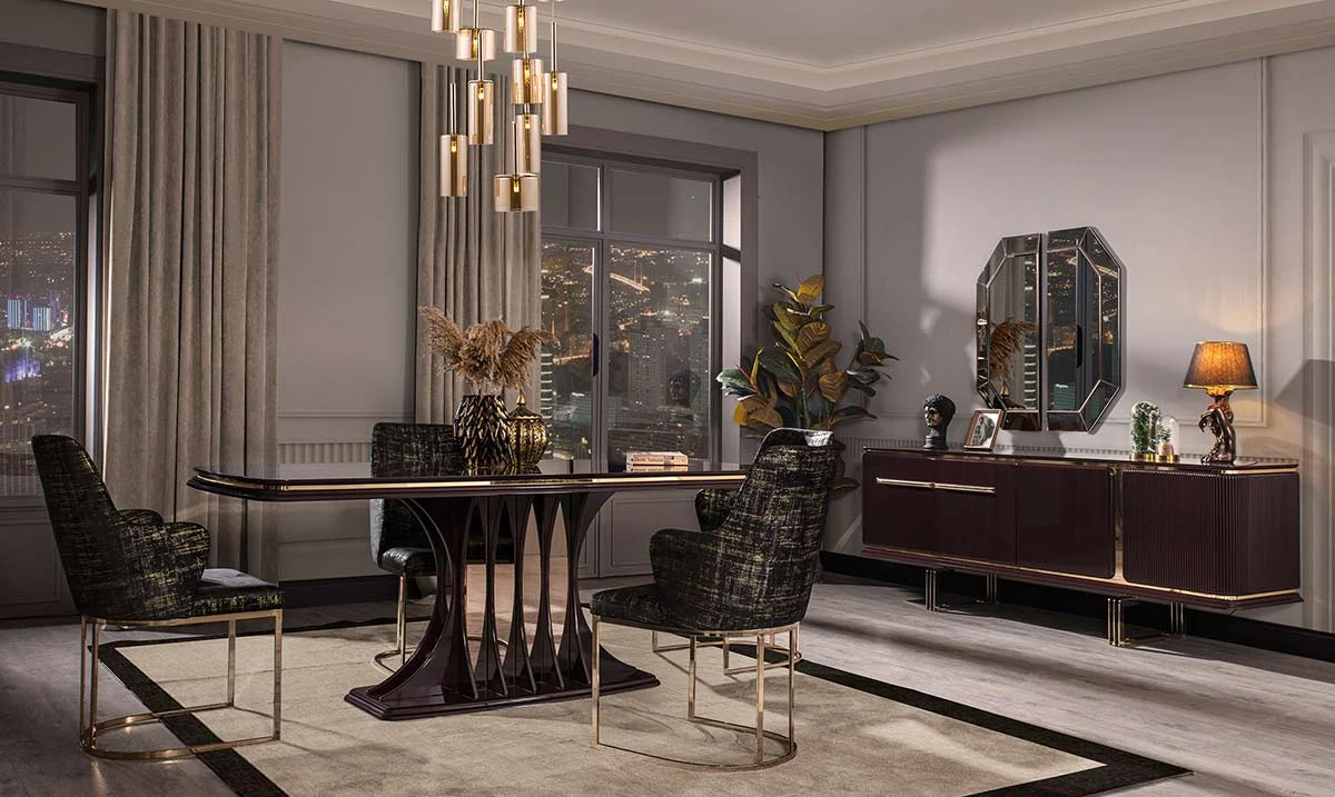 Bergama Mürdüm Metal Ayaklı Yemek Odası Takımı