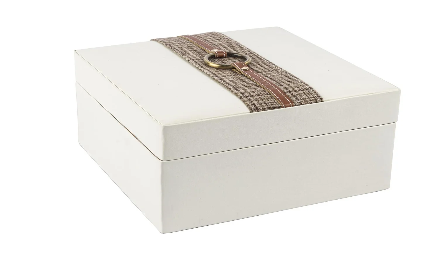 Beyaz Ekose Deri Takı Kutusu 22x22 cm