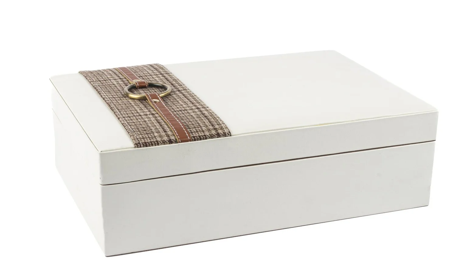 Beyaz Ekose Deri Takı Kutusu 22x30 cm