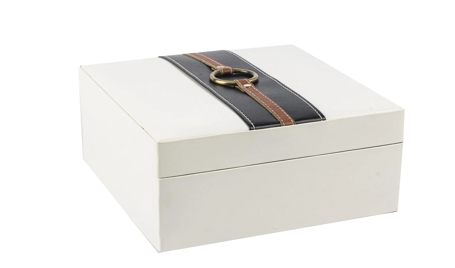 Beyaz Siyah Deri Takı Kutusu