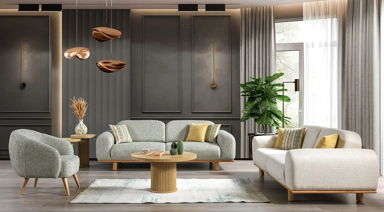 Bohem Ahşap Ayaklı Yataklı Koltuk Takımı