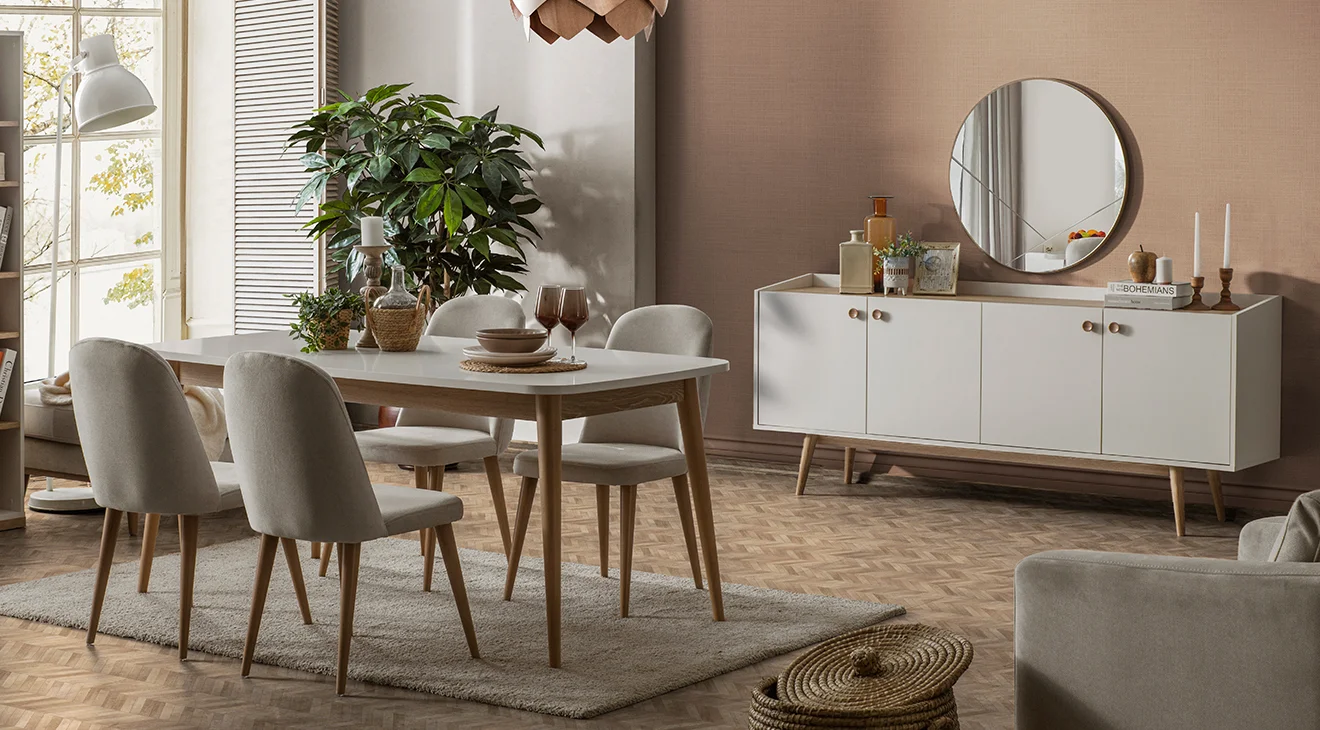 Bohem Ahşap Ayaklı Yemek Odası Takımı