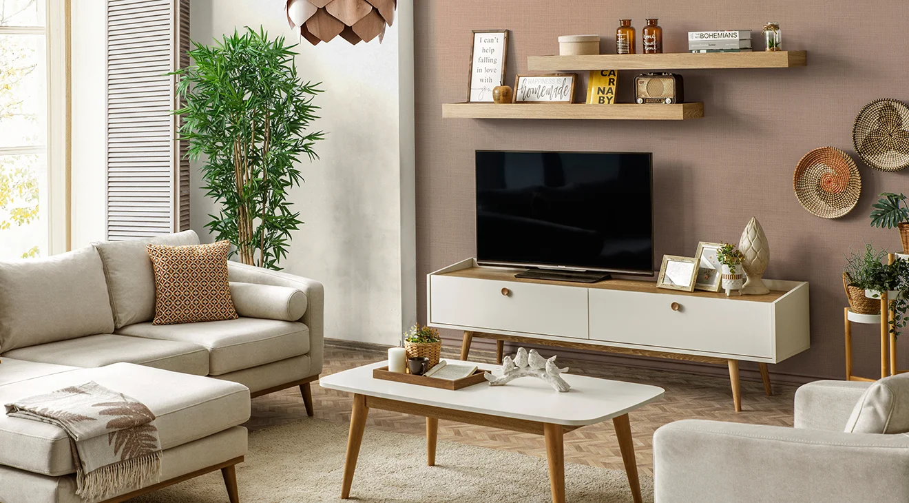 Bohem Ceviz Ahşap Ayaklı Tv Ünitesi