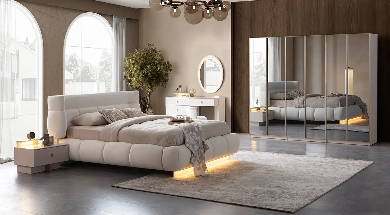 Bonje 6 Cam Kapaklı Yatak Odası Takımı