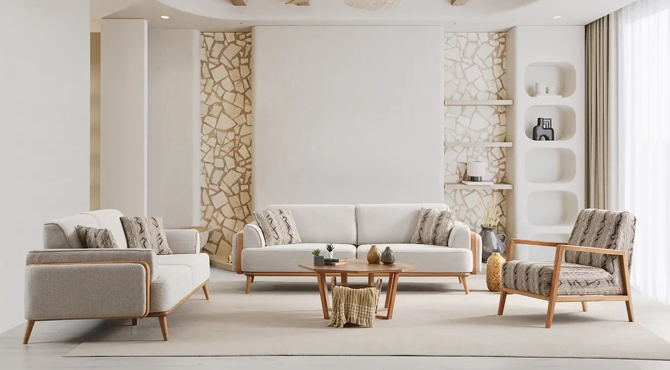 Bora Ahşap Ayaklı Yataklı Koltuk Takımı