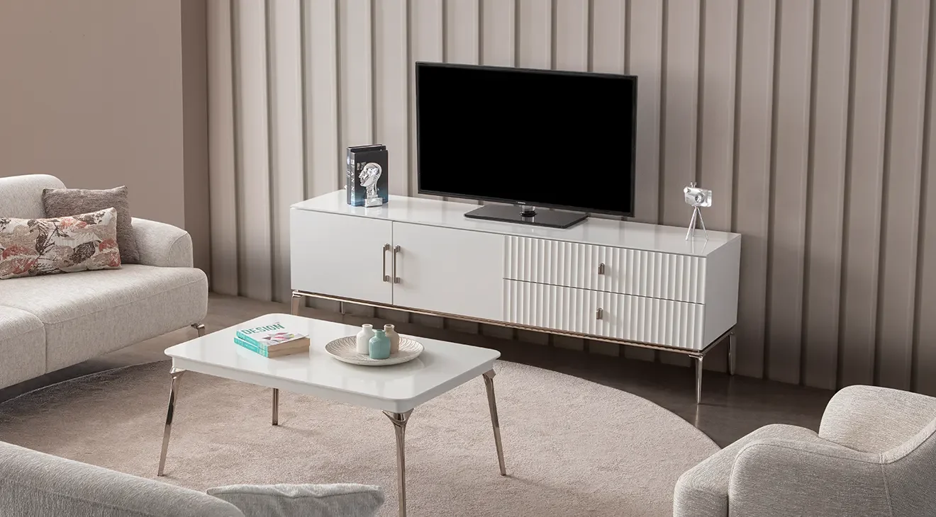 Bronz Metal Ayaklı Modern Tv Ünitesi