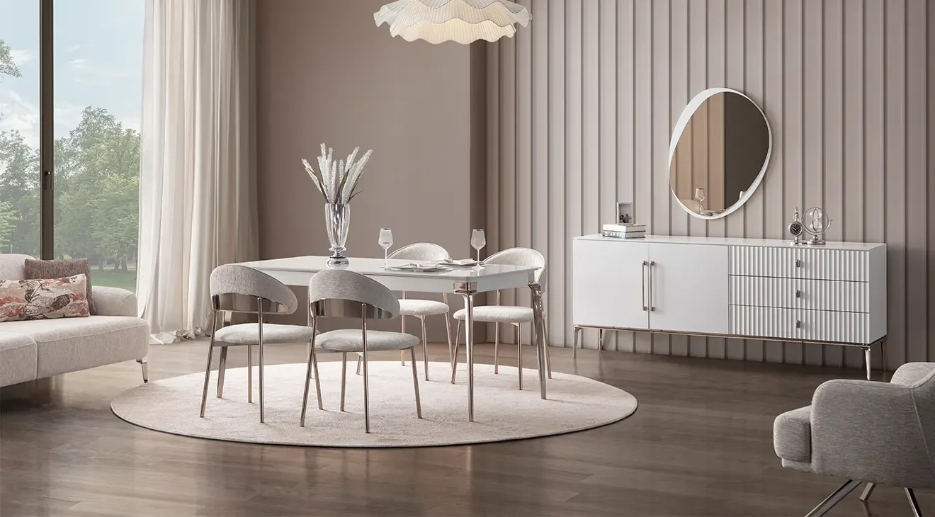 Bronz Metal Ayaklı Modern Yemek Odası Takımı