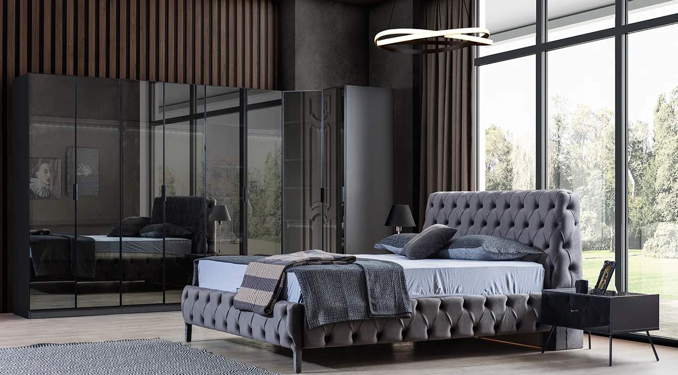 Bronze Antrasit Köşe Dolaplı Yatak Odası Takımı