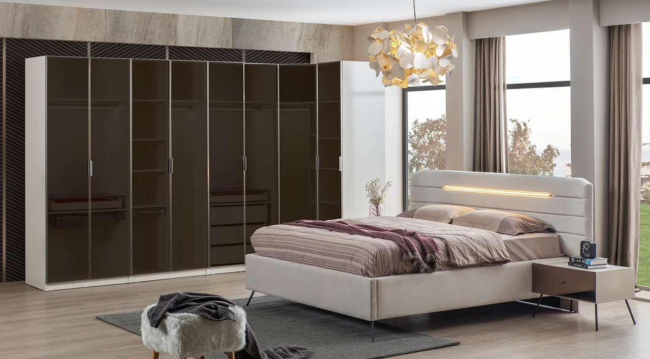 Bronze Aytaşı Köşe Dolaplı Yatak Odası Takımı