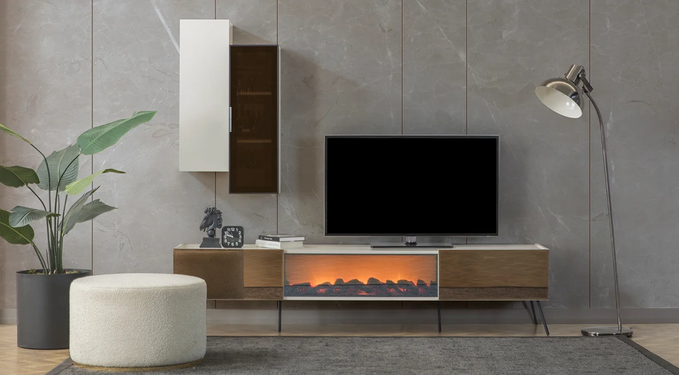 Bronze Aytaşı Şömineli Tv Ünitesi