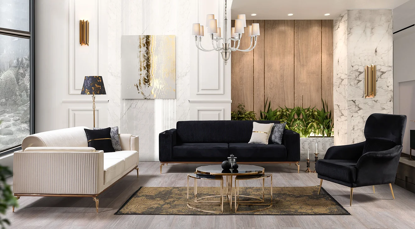 Bugatti Gold Metal Ayaklı Yataklı Koltuk Takımı