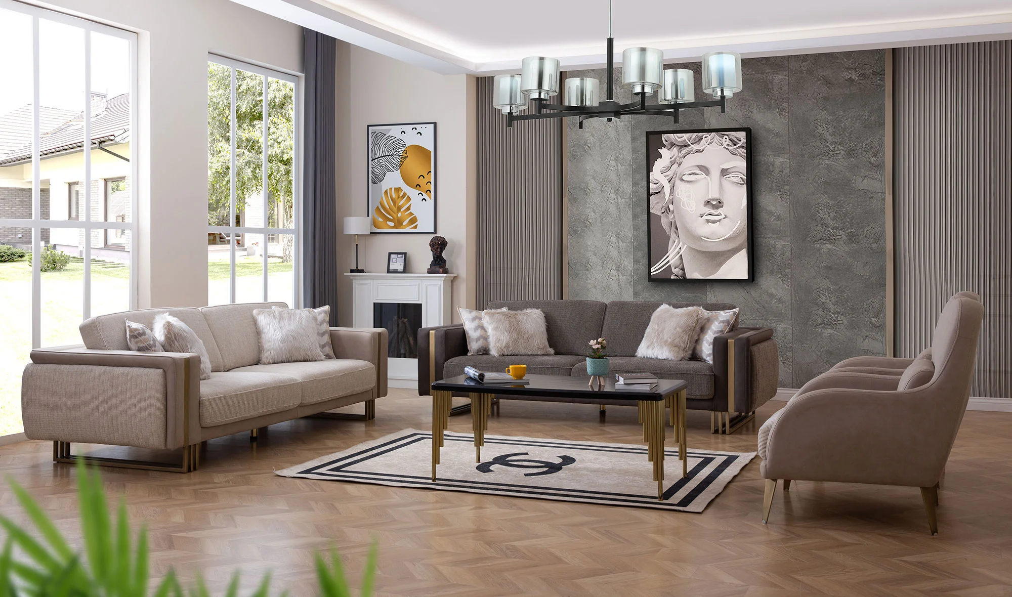 CaddeYıldız Koltuk Takımı - Eskitme Gold