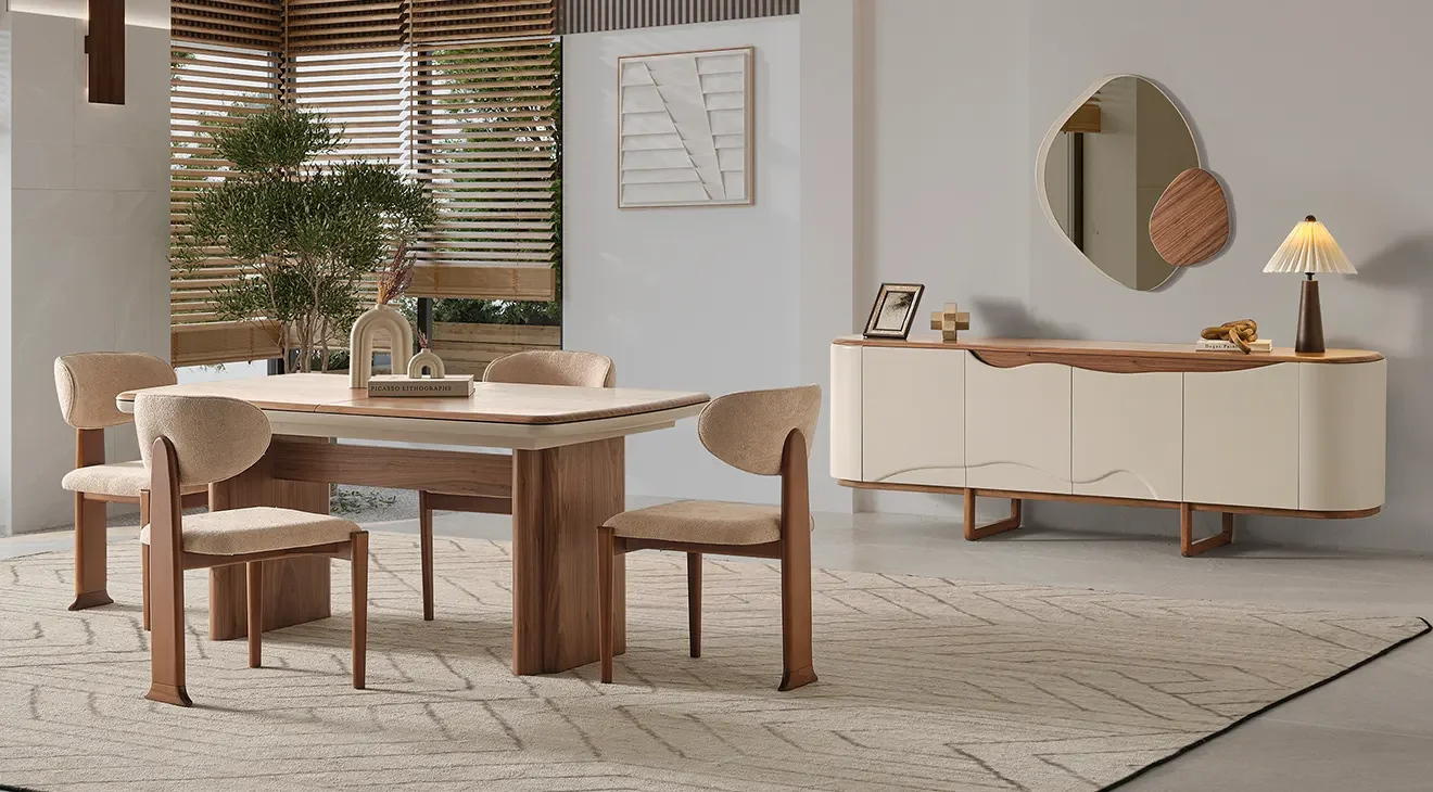 Calista Ahşap Ayaklı Modern Yemek Odası Takımı