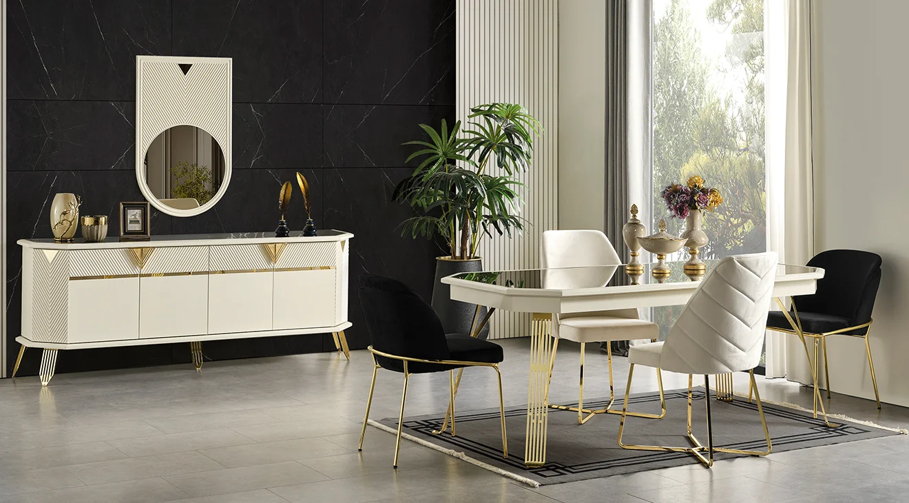 City Gold Metal Ayaklı Yemek Odası Takımı