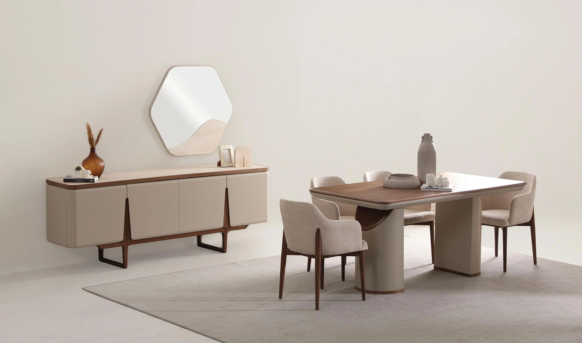 Konsol + Açılır yemek masası + 6 sandalye