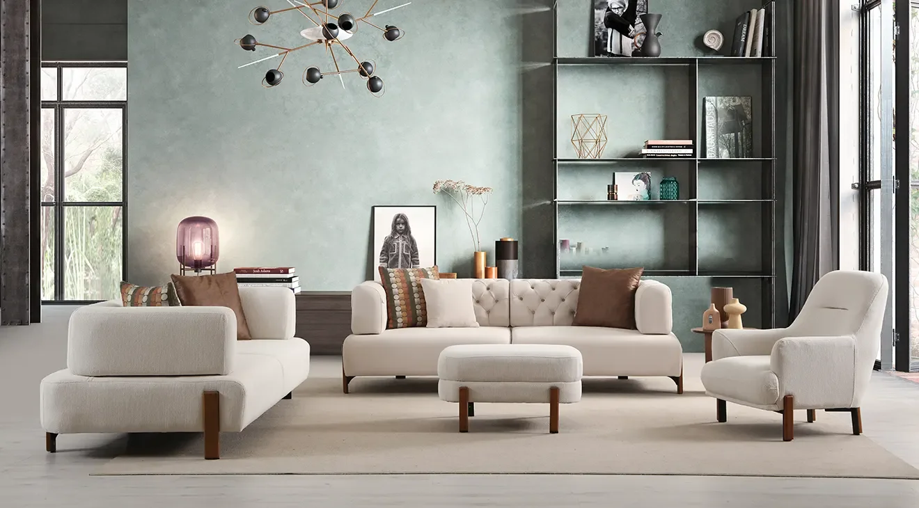 Cratos Antik Ahşap Ayaklı Yataklı Koltuk Takımı